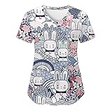 Zldhxyf Kasaks Altenpflege Damen Tie Dye Schlupfkasack V-Neck Kurzarm Uniformen Beiläufiges Lose Arbeitsuniform Arbeitskleidung Berufskleidung Schönheitssalon Kosmetikerin