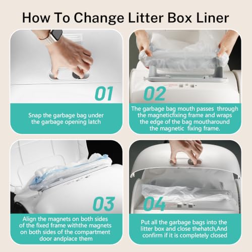 Image of Waste Bags for Self-Cleaning Cat Litter Box | Replacement Extra Large Cat Litter Box Liners, 4 Rolls Drawstring Trash Bags for Robot,(80 Count )20 x 18 Inches