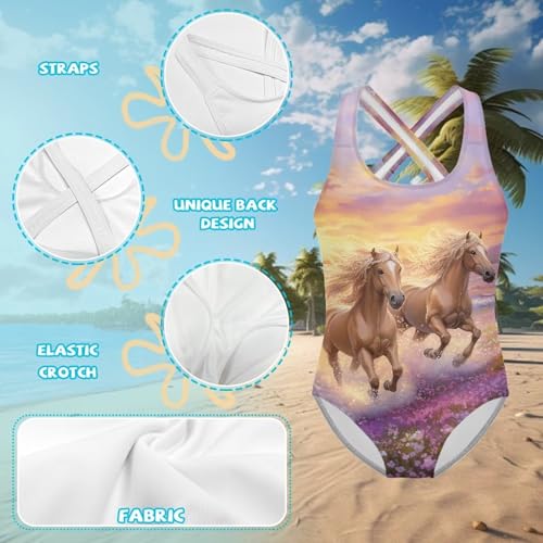 doginthehole Girls Swimsuit Size 5-14 Y Girls' Swimwear Cross Back Strap Crew Neck One Piece Bathing Suits for Beach4