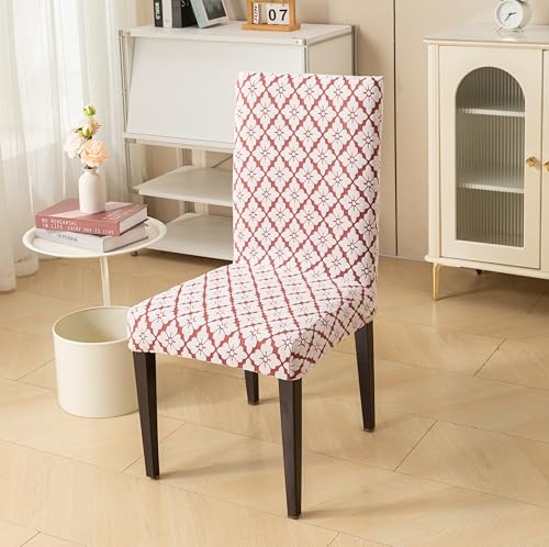 Image of HOMETHREADS Stretchable Elastic Jacquard Chair Seat Cover | Removable, Washable & Durable Chair Protector | Ideal for Dining Room, Kitchen, Restaurant & Party Chairs (Maroon, Pack of 6)