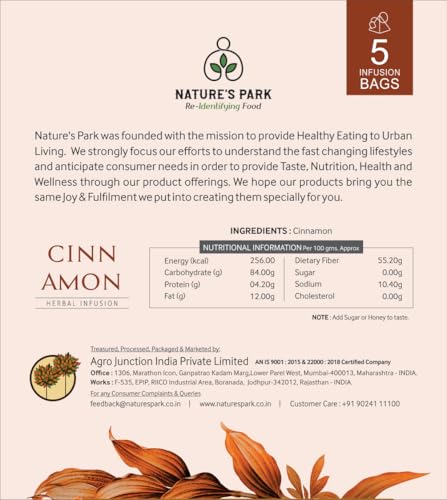 Image of Nature's Park Cinnamon (Dalchini) Herbal Infusion - 5 Premium Tea Bags - Natural Detox Wellness Drink for Immunity Boost, Digestive Health, Clear Skin - Antioxidants Rich - Supports Weight Management