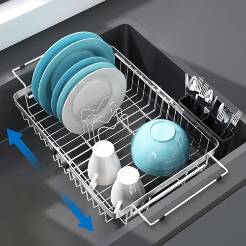 La Mejor Selección de Secador de trastes - solo los mejores. 46 MAJALiS Escurridor de Trastes Expandible de Acero Inoxidable con Soporte para Utensilios, Escurridor de Platos para sobre Fregadero, Encimeras, Estante para Fregadero de Cocina,...