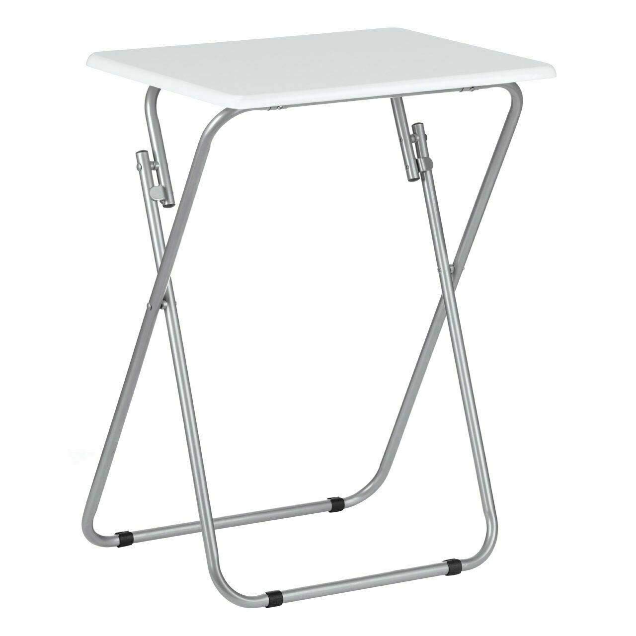 Unibos Space Saving Folding Table Side Table Picnic Garden Patio BBQ Party Table Home Furniture Office Compact Desk Study Desk with Metal Legs (White)