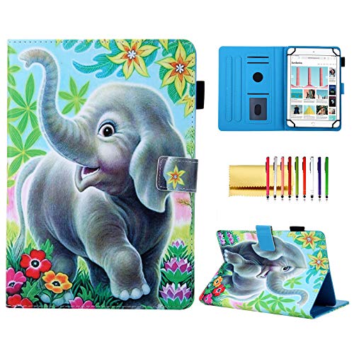 8 inch Tablet Universal Case, Techcircle Cute Stand Protective Cover Wallet Case with Pen Holder, for iPad mini 4 5, Galaxy Tab A Tab E 8.0, LG G Pad 8.0 8.3, Amazon Fire HD 8, Elephant