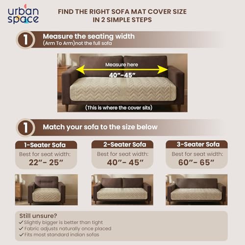 Image of Urban Space Velvet Embroidery Quilted Sofa Cover mat, Premium 1 Seater Non-Slip Sofa slipcover, Easy Care & Machine Washable, Seat Runner for Couch for Living Space (1 Seater - Zig zag - Beige)