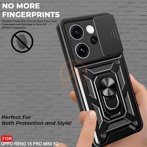 Image of Armor Bumper Back Cover Case for Oppo Reno 15 Pro Mini 5G Rotating Camera Cover, Ring Holder & Kickstand | Heavy Duty & 360 Degree Protection Oppo Reno 15 Pro Mini 5G Back Cover (Black)