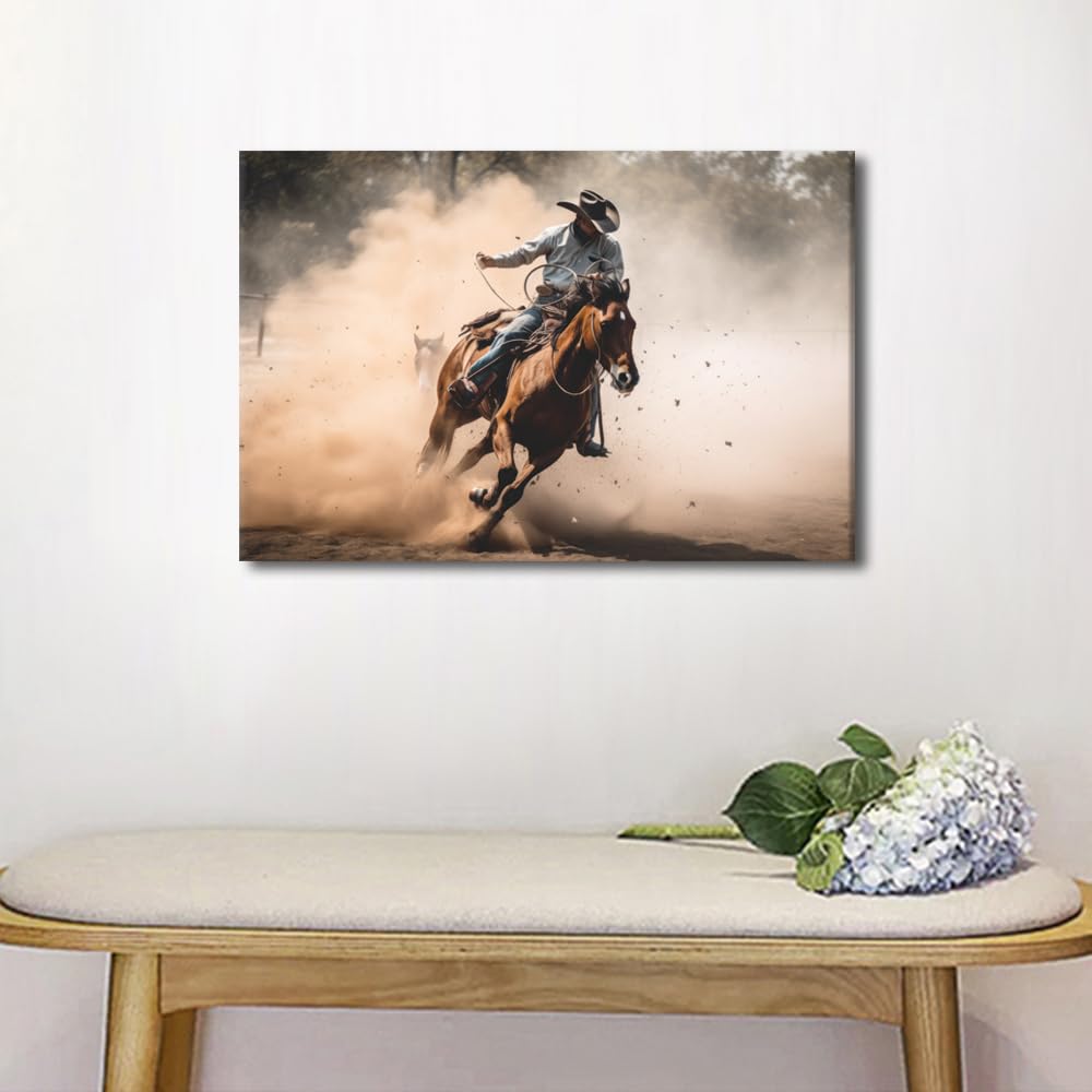 Wall Art for Living Room 1 Panel Man in a Cowboy Hat Riding a Horse Pictures Print on Canvas for Living Room Bedroom Decorations Wooden Framed Gallery-Wrapped Ready to Hang - Image 4