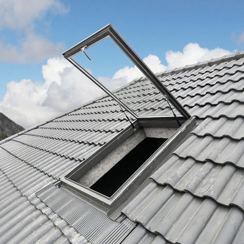 qodxcrfv Claraboya de Techo de Salida, Ventana de tejado con Marco de Aluminio Ajustable y Vidrio Templado, Impermeable con Aislamiento Térmico y Acústico para Ático, Sótano, Solarium (68×88cm)