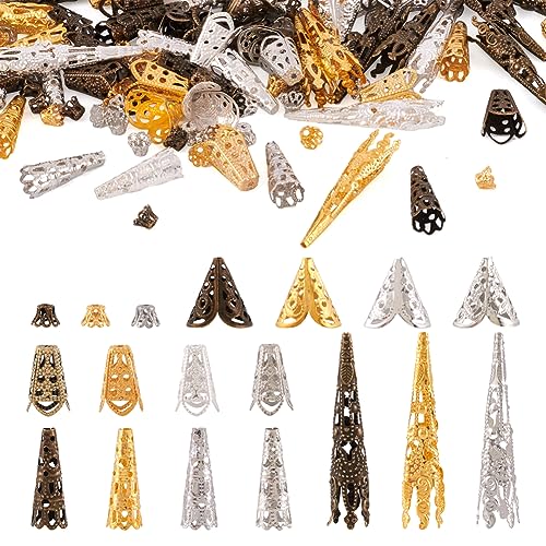 Cheriswelry 450pcs Filigree Flower Bead Caps 5 Styles Tibetan Cones Bead End Caps Spacers for Earring Jewelry Making Hole: 1-2mm