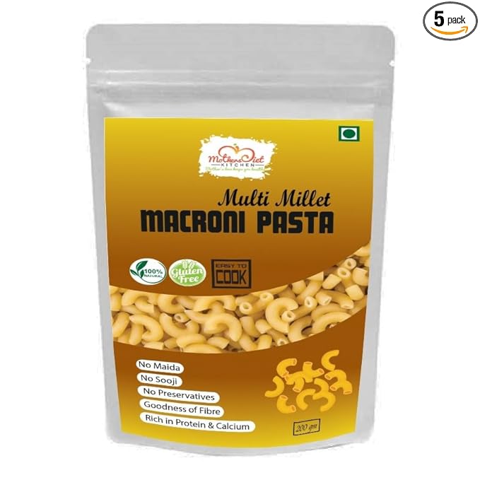 Gluten Free Multi Millet Pasta | Macroni Pasta | Ragi, Jowar, Bajra | No Maida No Sooji | Rich in Fiber and Nutrients | 200g