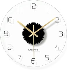 Round Tempered Glass Wall Clock,Silent Non Ticking Clock, Living Room Bedroom Office Transparent