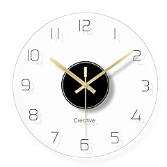 Round Tempered Glass Wall Clock,Silent Non Ticking Clock, Living Room Bedroom Office Transparent