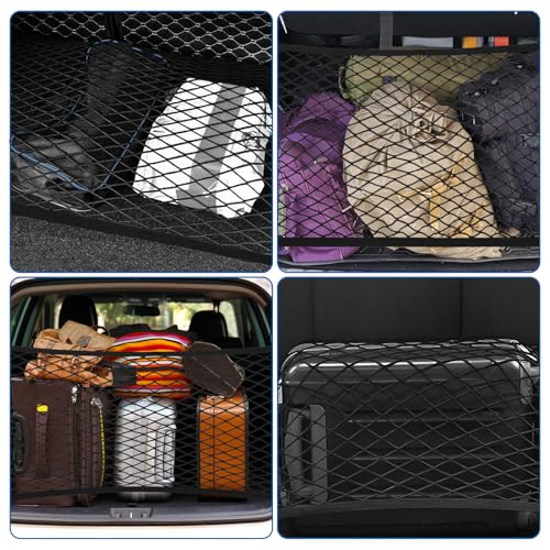 Yimomoyi Groß Gepäcknetz Auto, Kofferraumnetz 100X80cm Erstreckt Sich auf 210x140cm, Kofferraum Netz Mit 4 Haken, Gepäcknetz Wohnmobil für die Meisten Autos, Elastischer Rand hält Lasten Fester