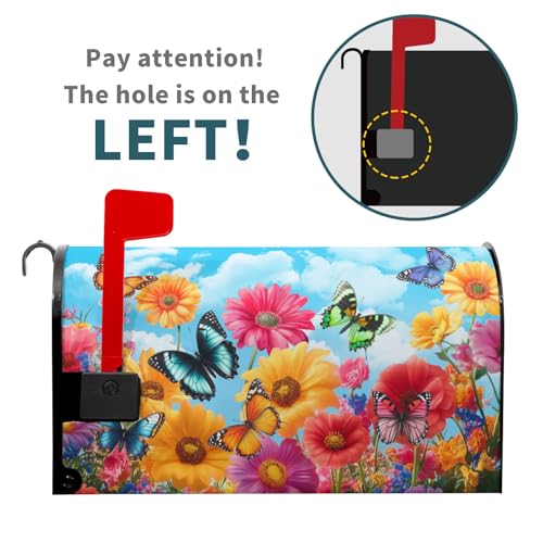 Image of Spring Summer Mailbox Covers Magnetic Standard Size 18x21 Inch Colorful Wildflowers Butterfly Magnetic Mailbox Cover Spring Floral Mailbox Wraps Post Box Cover Decoration for Home Outdoor Outside