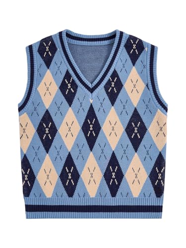Verdusa Boy's V Neck Argyle Sweater Vest