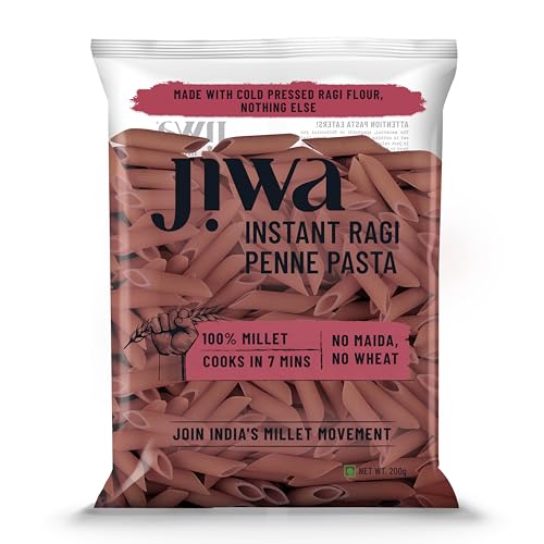 Image of Jiwa Instant Ragi Penne Pasta | 200 G | Cooks in 7 minutes | Ready to Cook | 100% Millet | No Maida, No Atta | Gluten Free