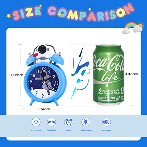 Qearfun Astronaut Alarm Clock For Girls, Kids Blue Kawaii Twin Bell Alarm Clock For Bedroom Decoration, Astronaut Gifts Wind Up Loud Analog Alarm Clock For Heavy Sleepers Toddlers(Blue A) #TOP4