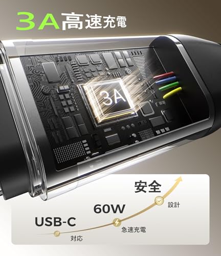 USB C ケーブル 2M Type C コード 2本 ナイロン編み 60W 急速充電 データ転送480Mbps USB-A to USB-C 充電ケーブル iPhone17/16/15 iPad Pixel 家族用 ブラック