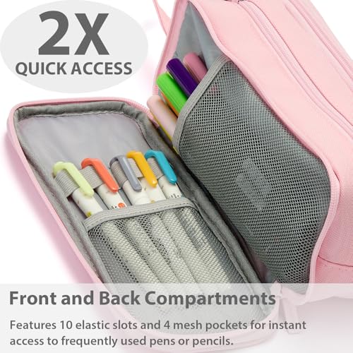 Image of SPACEMATE Pencil Case Pouch Box Bag School Supplies Girls Boys Kids, Cute Preppy Stuff Big Capacity Aesthetic Pen Organizer, Back to College Stationary, Pink, Extra Large Style, 2300ml