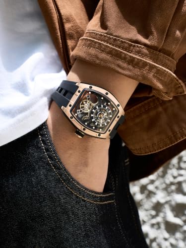 Image of French Connection Limited Edition | Stealth Series | Skeleton Dial | Stainless Steel Case | Premium Silicone Strap | Automatic Watch for Men - FCA48