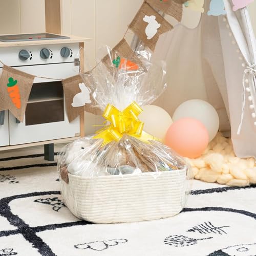 Image of ☆LBY Rectangle Cotton Rope Woven Basket with Handles for Books, Magazines, Toys - Ideal Gift Decorative Basket for Baby Nursery, Living Room (white, medium 12 x 8 x 5 inch)