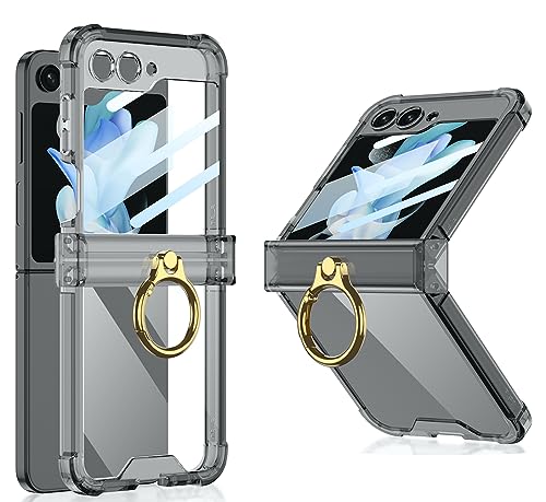 Image of BOUNCEBACK Transparent Shockproof Hinge Cover Ring Case for Samsung Galaxy Z Flip5 / Galaxy Flip 5 Case Cover - (Clear Black | Rubber)