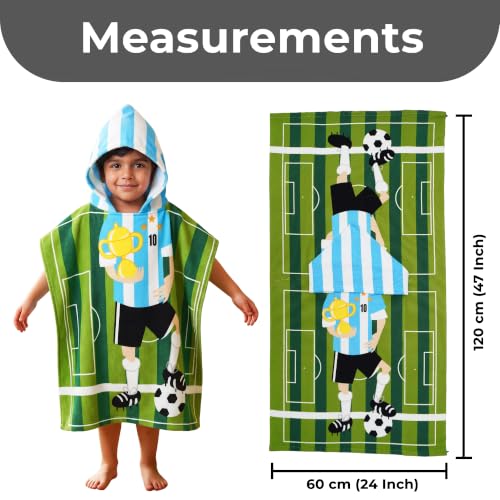 Image of Kids Poncho Towel 120x60 CM, Football Player, Forest Green