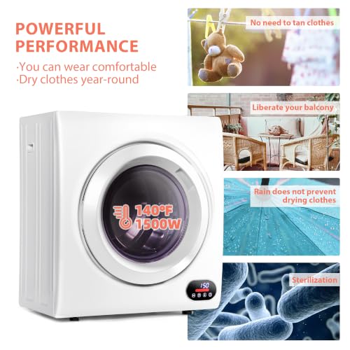 Image of Euhomy 3.5 Cu.Ft. Clothes Dryer, 120V Portable Dryers for Laundry, 1500W, 4 Functions, LCD Control Panel Compact Dryer with Exhaust Pipe, Front Load Dryer Machine, Apartment, Home, RV, White