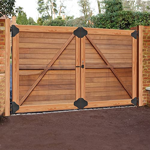 Image of Fence Gate Kit Gate Hardware with Gate Latch for Single and Double Doors - Updated 90 Degree Right Angle Gate Hinges - Anti Sag Gate Kit - Gate Corner Brace Bracket (2 Set)