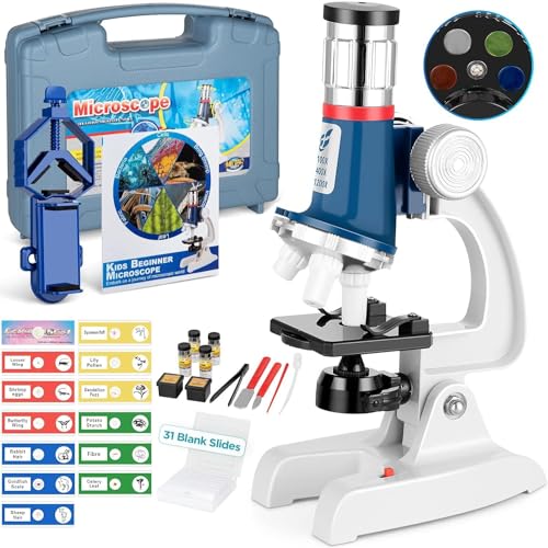 58-Piece Kids Microscope Kit - 100X-1200X Magnification...