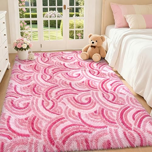 Tapete Rosa Peludo Suave 4x6 Ft para Niñas miniatura 2