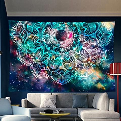 BYONGCHO Colorful Tapestries,Blue Starry Night Tapestries Indian Boho Psychedelic Wall Hanging Tapestry Blue Towel For Ceiling Living Room Home Decor Cover