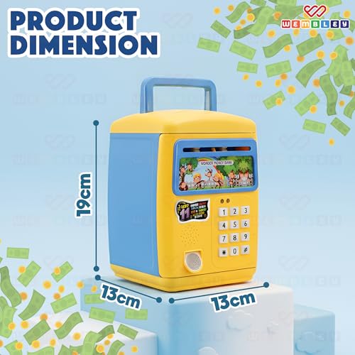Image of Wembley Finger Print Sensor ATM Piggy Bank for Kids Girl Boys Gullak for Money Bank with Password & Music Auto Scroll Money Saving Box with Coin Cash Slot Gifts for Kids - Blue