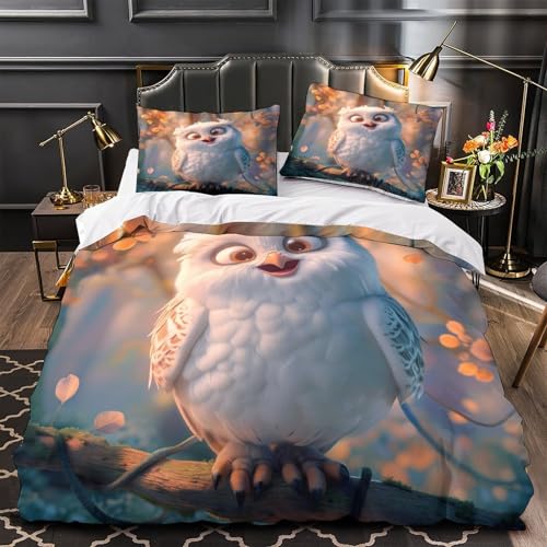 Housse de couette hibou 3D microfibre inaltérable grand format pour lit Super King