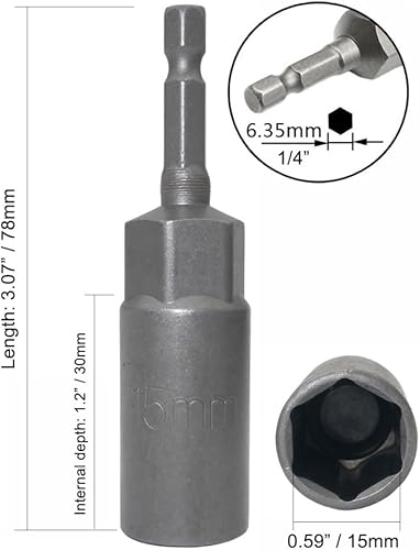 Miniatura 6 de Llave de vaso de 14 de pulgada con vástago hexagonal profunda, adaptador de llave eléctrica, herramienta de taladro de tuerca, 2 piezas (0.236 in)