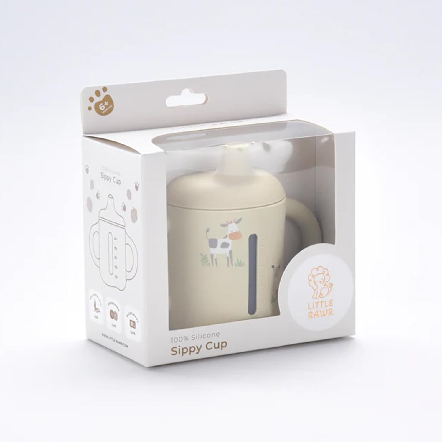 LITTEL RAWR Silicone Baby Sippy Cups for 6 months+, 3 Stages Training Cup Straw Cup for Infants Toddlers and Kid, Soft Spout and Handles Unbreakable Easy Grip 8.5oz/250ml (Beige) - Image 2