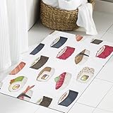 JHAOUNUK Alfombrilla de Baño Absorbente Antideslizante Lavable,Alfombra de Ducha con Respaldo de Goma para Baño,Bañera,Conjunto de dibujos animados de sushi y rollitos. Íconos de comida japone,40x60cm