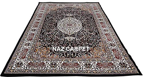 Image of Kashmiri Traditional Woollen Carpet with Advanced 1 Inch Thickness & Classical Look 60x180cm (2x6 Feet) Color Black