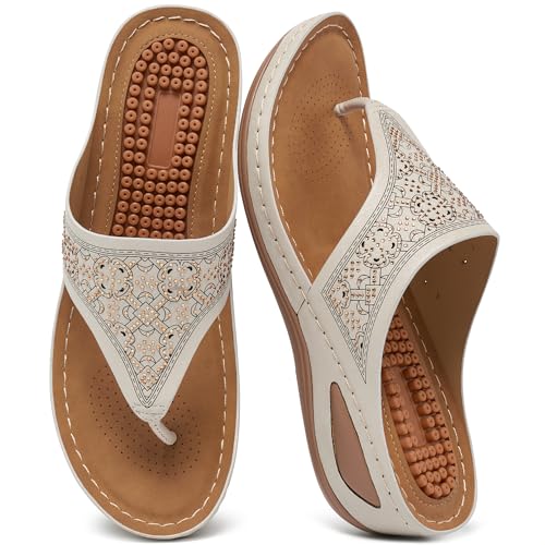 Image of Ecetana Wedge Sandals for Women Comfortable Casual Stylish Flip Flops | Soft Cushion Orthopedic Slip On Platform Thong Sandals with Lightweight Non Slip 2.16 Inch Heel for Summer Walking