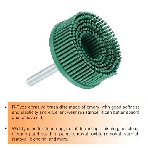Image of HARFINGTON 2pcs Bristle Disc 2 inch 50 Grit R-Type Abrasive Brush Coarse Bristle Disc Deburring Electric Disc Brush Attachment with 1 /4 inch Round Shank Abrasive Coating Removal Disc for Metal, Green