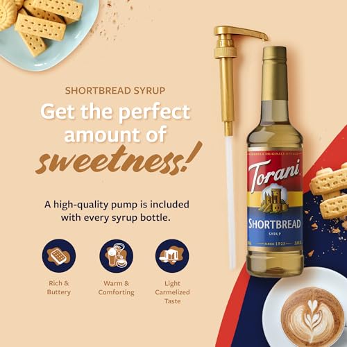 Image of Torani Coffee Syrup, Shortbread Flavored Syrup for Drinks, Pump Included, 25.4 Fl Oz