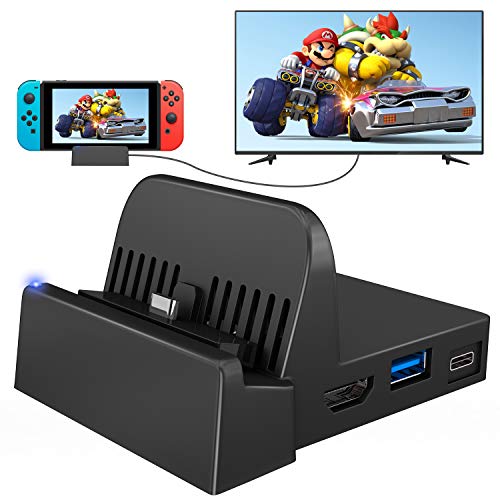 UKor Nintendo Switch TV Dock, Portable Mini Switch TV Docking Station Charging Stand Replacement for Nintendo Switch Dock Set, Compact Switch to HDMI with Extra USB 3.0 Port (Upgraded Version)