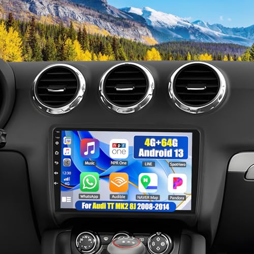OiLiehu 4G+64G Android 13 Autoradio pour Audi TT MK2 8J 2008-2014 avec CarPlay Android Auto sans Fil, 9“ IPS Écran Tactile Radio avec GPS WiFi Lien Miroir...