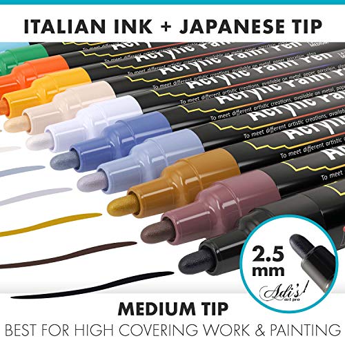 Acrylic Paint Pens for Rocks Painting Ceramic, Wood, Glass Canvas, Water Based. Set of 15 Acrylic Paint Markers by ADIS&GUYS (Medium Tip)