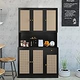 Wirrtory 71” Rattan Freestanding Kitchen Pantry Storage Cabinet, Buffet Cupboards Sideboard Modern H