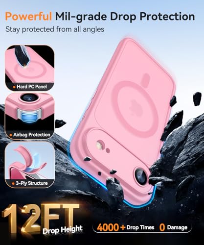 Image of CANSHN Magnetic Compatible with iPhone Air Case(6.5 Inch), Upgraded [Full Camera Protection] [Compatible with Magsafe] [Translucent Matte] Shockproof Phone Cover for iPhone 17 Air Case,Pink
