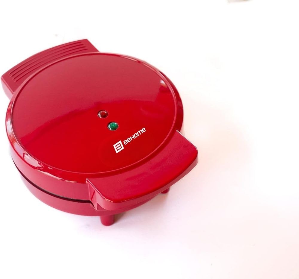 BEHOME Piastra Waffle, Waffle a forma di Cuore con Piastra Antiaderente, Piedini Antiscivolo 1000W, Macchina per 5 Waffle alla volta, Rossa