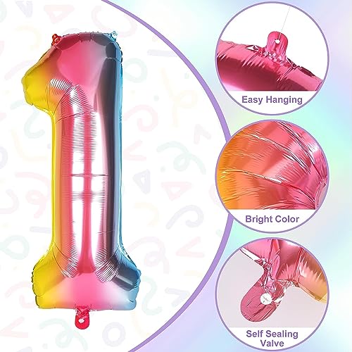 Image of Rozi Decoration Unicorn 1st Birthday Balloon Kit - 7 Pcs Set with Large Unicorn Foil Balloon, Number 1 Foil Balloon & Latex Balloons for Baby Girl & Boy First Birthday Party Decoration