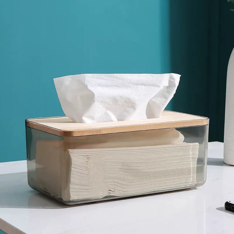 Clear Plastic Tissue Box with Bamboo Lid