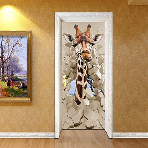 Teqoasiy Tier türtapete selbstklebend 60 x 200cm Giraffe gebrochen Türposter Fototapete Türfolie Poster Tapete Pvc rdicht Abnehmbare Wandbilder Für Schlafzimmer Wohnzimmer Cover